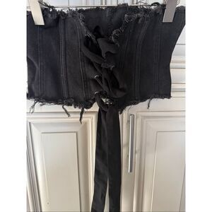 Missguided Women's Denim Lace-Up Corset Cropped Top Black Size Small/Medium